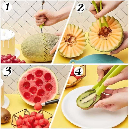 ZooZoo Professional 4-in-1 Watermelon Cutter & Baller Set (200g) - Effortless Slicing & Scooping (Stainless Steel & Plastic, Pack of 1)