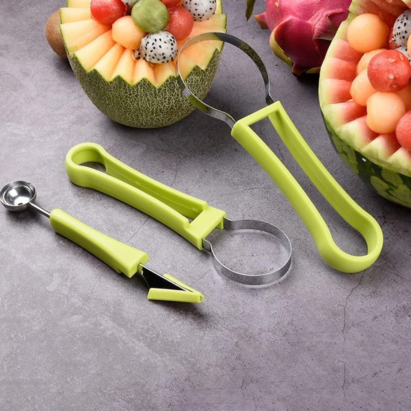 ZooZoo Professional 4-in-1 Watermelon Cutter & Baller Set (200g) - Effortless Slicing & Scooping (Stainless Steel & Plastic, Pack of 1)