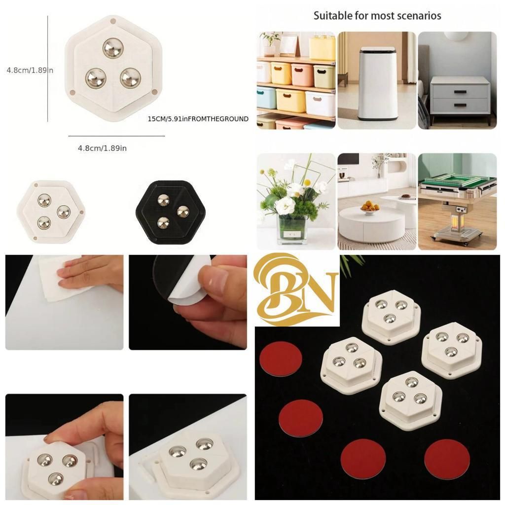 ZooZoo 4-Piece Self-Adhesive Caster Wheels (4.8cm) - Easy Mobility for Storage Boxes